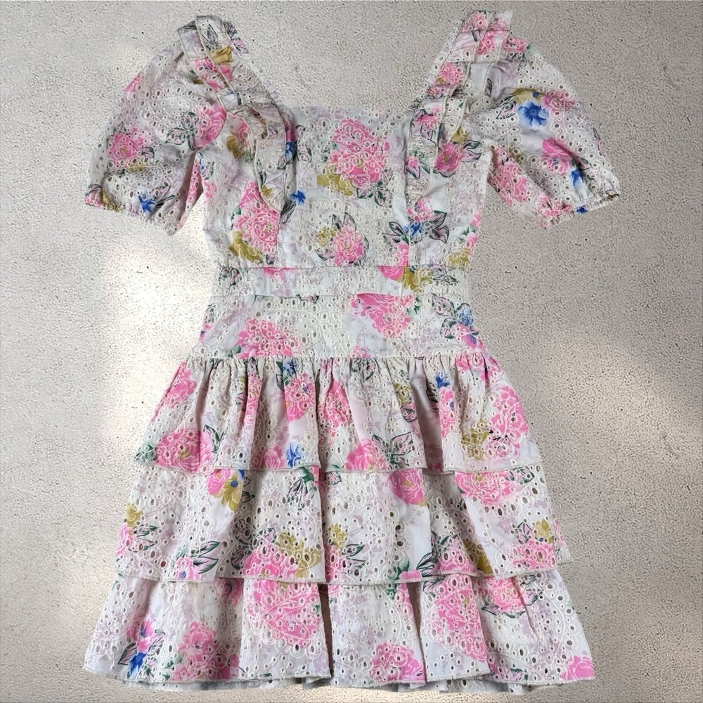 Adelyn Rae Kerry Eyelet Mini Dress Pink Floral Ruffles Pastel Size XS NWT - Picture 3 of 7
